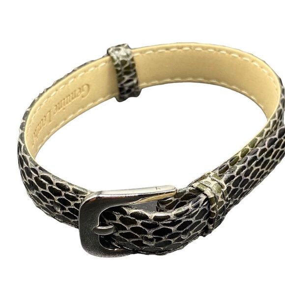 Ecclissi genuine leather wristband style cuff reptile print chrome buckle - Picture 2 of 6